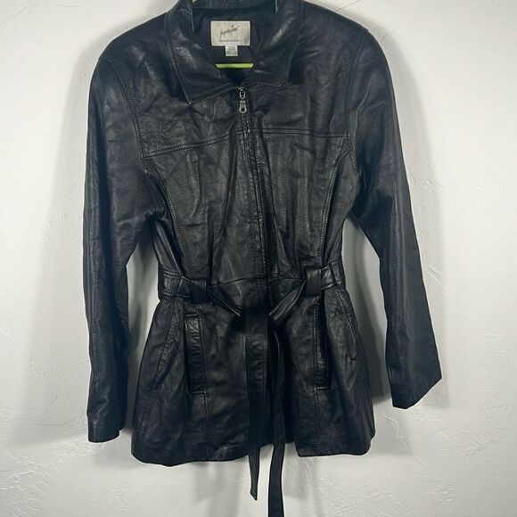 🔥Vintage Jacqueline Ferrar Genuine Lambskin Leather Black Jacket Coat Sz Medium - Picture 1 of 8